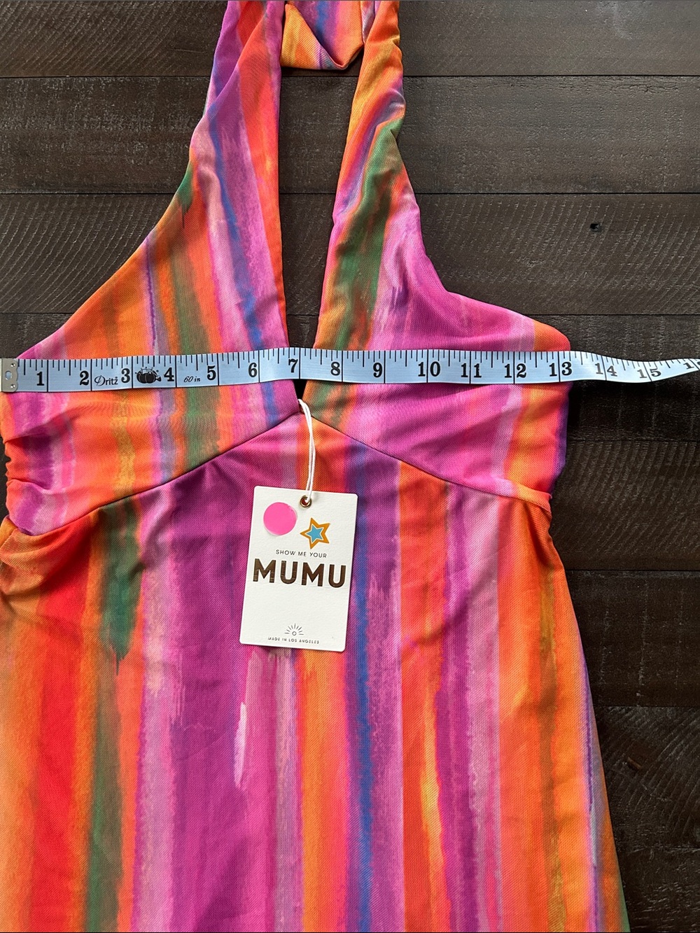 Show Me Your MuMu Pink Orange Multicolor Striped Backless Halter Dress - Picture 5 of 7